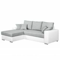 Fredriks Ecksofa Dulmen - mit Schlaffunktion / beidseitig montierbar - Kunstleder/Strukturstoff - Weiß / Hellgrau