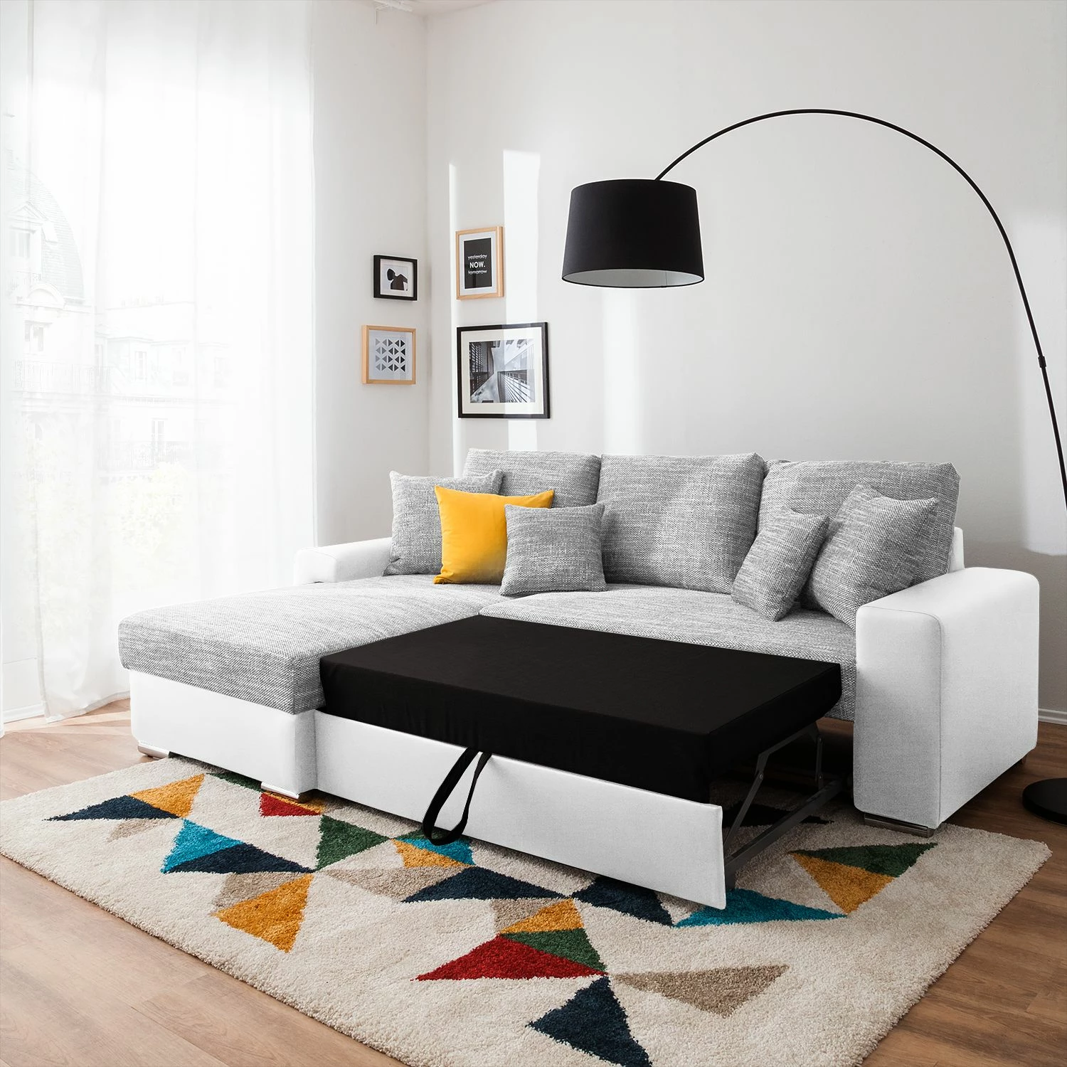 Fredriks Ecksofa Dulmen - mit Schlaffunktion / beidseitig montierbar - Kunstleder/Strukturstoff - Weiß / Hellgrau 4 Fredriks Ecksofa Dulmen - mit Schlaffunktion / beidseitig montierbar - Kunstleder/Strukturstoff - Weiß / Hellgrau – Bild 4