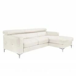 Cotta Ecksofa Eduardo Kunstleder - Weiß - Longchair davorstehend rechts - Bettkasten - Schlaffunktion