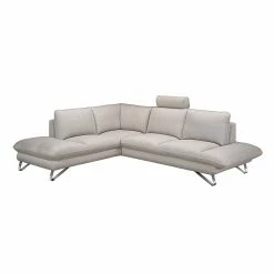 Fredriks Ecksofa Enzo - Strukturstoff Beige - Ottomane davorstehend links - Mit 2 Kopfstützen