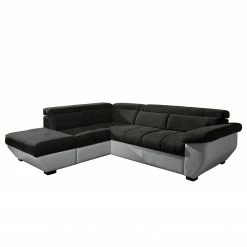 Cotta Ecksofa Estoi (mit Schlaffunktion) - Kunstleder / Flachgewebe - Kies / Dunkelbraun - Ottomane davorstehend links