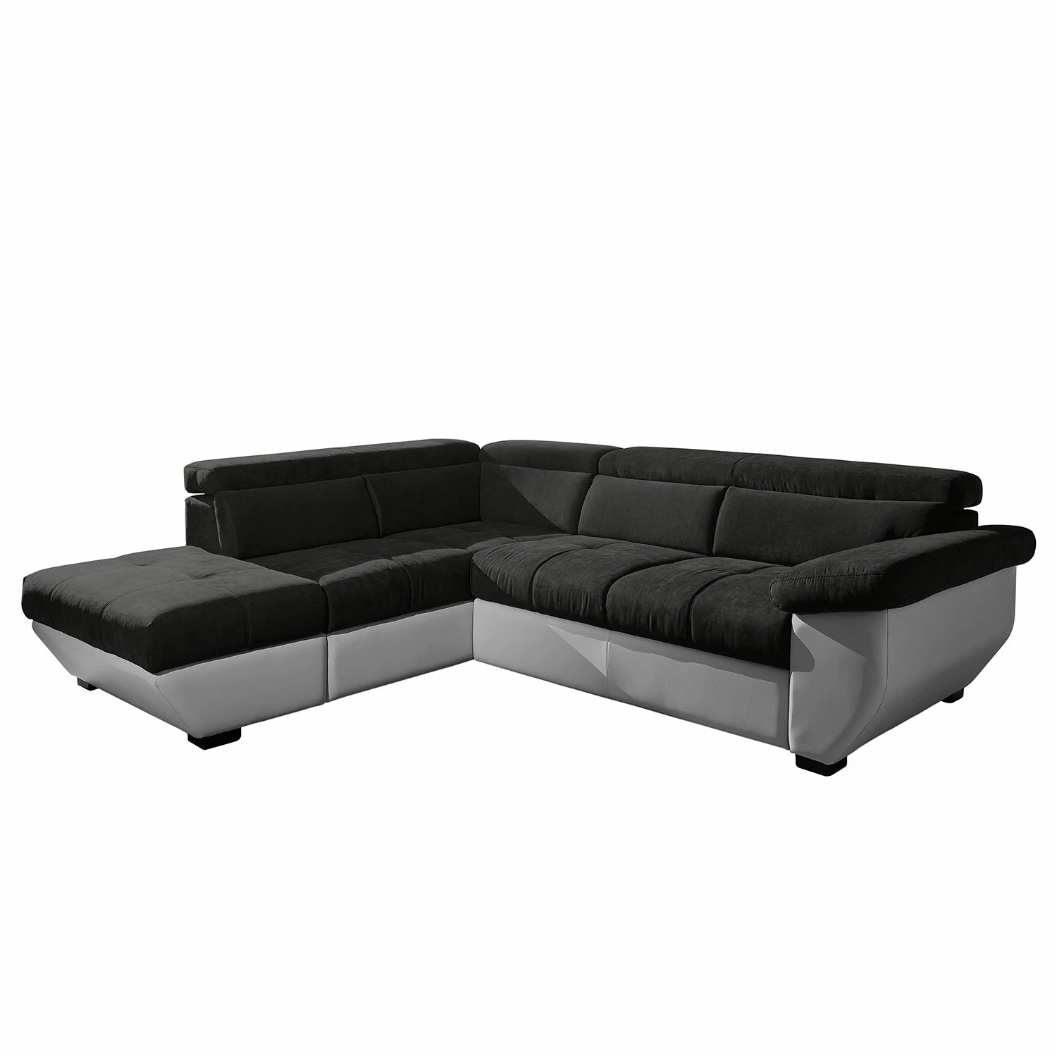 Cotta Ecksofa Estoi (mit Schlaffunktion) - Kunstleder / Flachgewebe - Kies / Dunkelbraun - Ottomane davorstehend links 1 Cotta Ecksofa Estoi (mit Schlaffunktion) - Kunstleder / Flachgewebe - Kies / Dunkelbraun - Ottomane davorstehend links