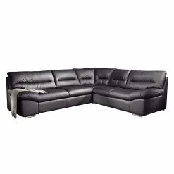 Cotta Ecksofa Howard (mit Schlaffunktion) - Kunstleder Schwarz - Bettfunktion davorstehend links