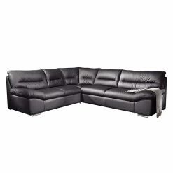 Cotta Ecksofa Howard (mit Schlaffunktion) - Kunstleder Schwarz - Bettfunktion davorstehend rechts