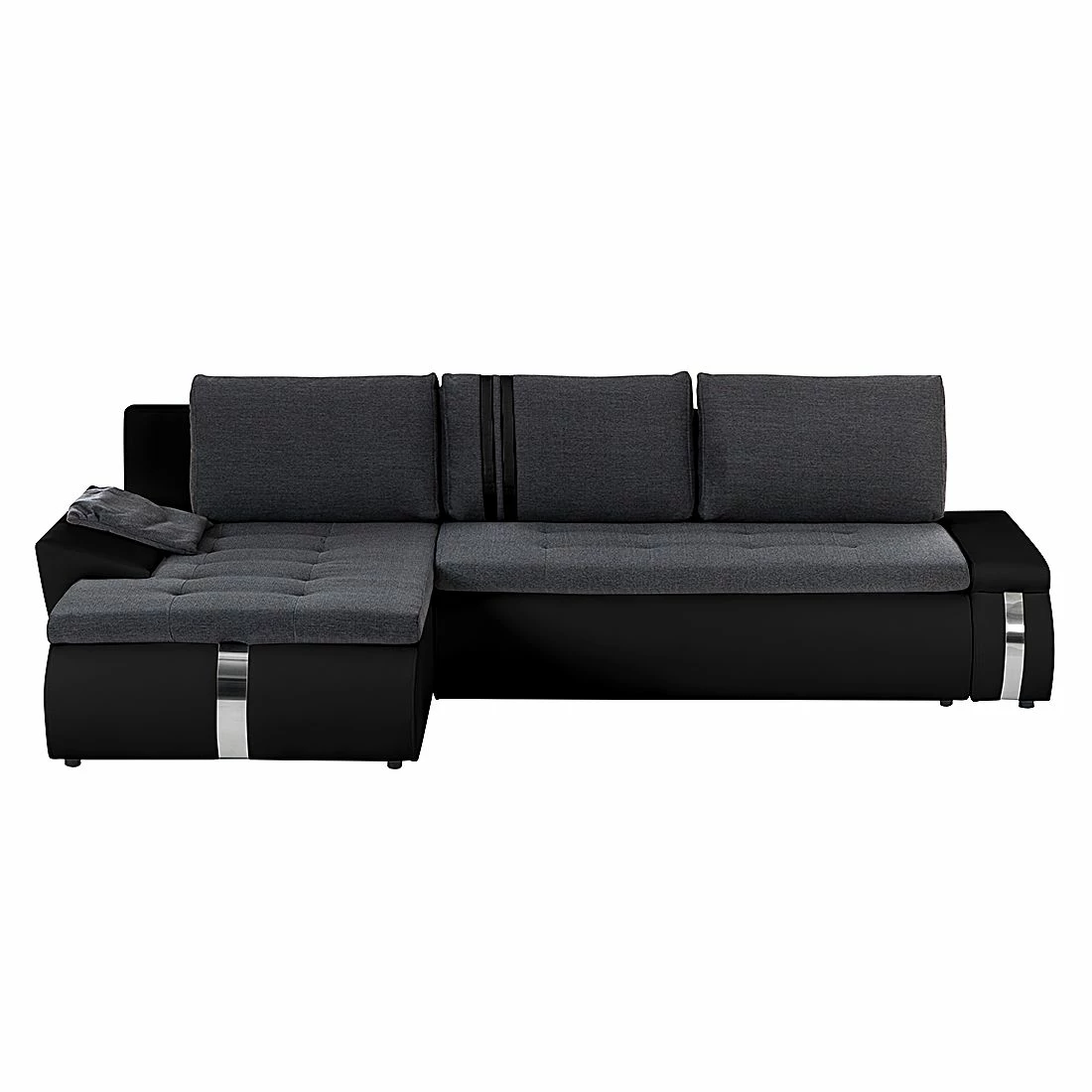 Mooved Ecksofa Huelva (mit Schlaffunktion) - Kunstleder/Webstoff - Schwarz / Grau - Longchair davorstehend links 3 Mooved Ecksofa Huelva (mit Schlaffunktion) - Kunstleder/Webstoff - Schwarz / Grau - Longchair davorstehend links – Bild 3