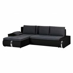 Mooved Ecksofa Huelva (mit Schlaffunktion) - Kunstleder/Webstoff - Schwarz / Grau - Longchair davorstehend links