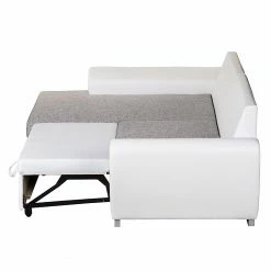 Roomscape Ecksofa Ilona (mit Schlaffunktion) - Kunstleder / Webstoff Weiß / Grau - Longchair davorstehend links -WOHNZIMMERMÖBEL Verkäufe ecksofa ilona mit schlaffunktion kunstleder weiss webstoff grau ottomane davorstehend links 382958