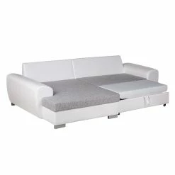 Roomscape Ecksofa Ilona (mit Schlaffunktion) - Kunstleder / Webstoff Weiß / Grau - Longchair davorstehend links -WOHNZIMMERMÖBEL Verkäufe ecksofa ilona mit schlaffunktion kunstleder weiss webstoff grau ottomane davorstehend links 382960