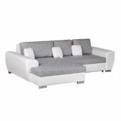 Roomscape Ecksofa Ilona (mit Schlaffunktion) - Kunstleder / Webstoff Weiß / Grau - Longchair davorstehend links