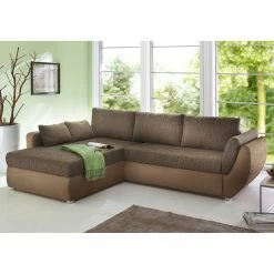 Home Design Ecksofa Kuhmo - Strukturstoff/Microfaser Braun - Ottomane beidseitig montierbar -WOHNZIMMERMÖBEL Verkäufe ecksofa kuhmo strukturstoff microfaser braun ottomane davorstehend links 255573