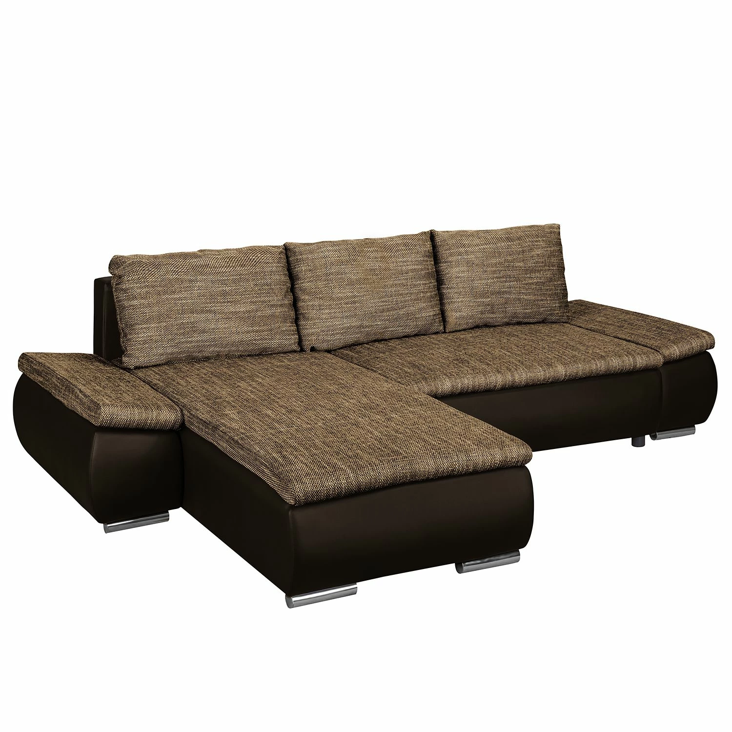 Fredriks Ecksofa Laza - mit Schlaffunktion - Kunstleder / Webstoff - Dunkelbraun / Cappuccino - Longchair davorstehend links 2 Fredriks Ecksofa Laza - mit Schlaffunktion - Kunstleder / Webstoff - Dunkelbraun / Cappuccino - Longchair davorstehend links – Bild 2