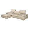 Fredriks Ecksofa Masca II Echtleder - Beige - Longchair davorstehend links - Schlaffunktion