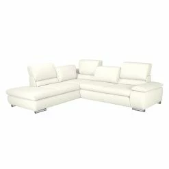 Fredriks Ecksofa Masca - Kunstleder Weiß - Ottomane davorstehend links - mit Schlaffunktion