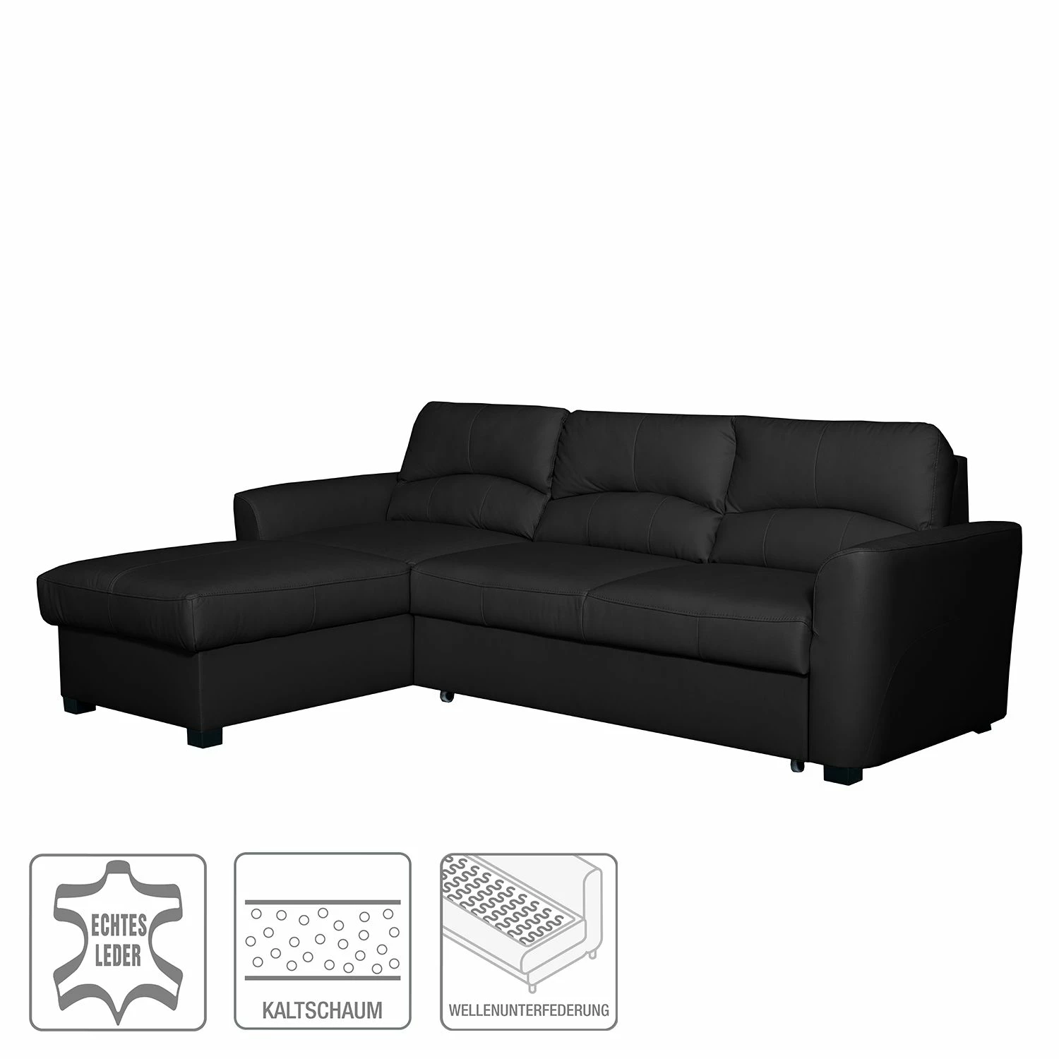 Modoform Ecksofa Parilla (mit Schlaffunktion) - Echtleder - Schwarz - Breite: 229 cm - Longchair davorstehend links 2 Modoform Ecksofa Parilla (mit Schlaffunktion) - Echtleder - Schwarz - Breite: 229 cm - Longchair davorstehend links – Bild 2
