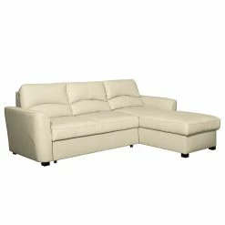 Ecksofa Parilla II - Kunstleder - Ecru - Longchair davorstehend rechts