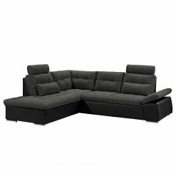 Fredriks Ecksofa Puntiro (mit Schlaffunktion) - Kunstleder Lilo / Strukturstoff Satur: Schwarz / Anthrazit - Ottomane davorstehend links