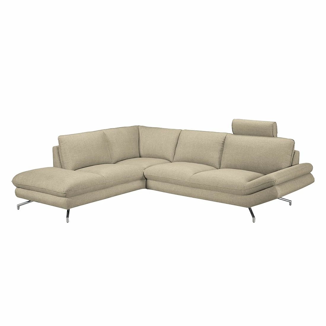 Loftscape Ecksofa Sharon - Webstoff Beige - Ottomane davorstehend links - Mit 2 Kopfstützen 1 Loftscape Ecksofa Sharon - Webstoff Beige - Ottomane davorstehend links - Mit 2 Kopfstützen