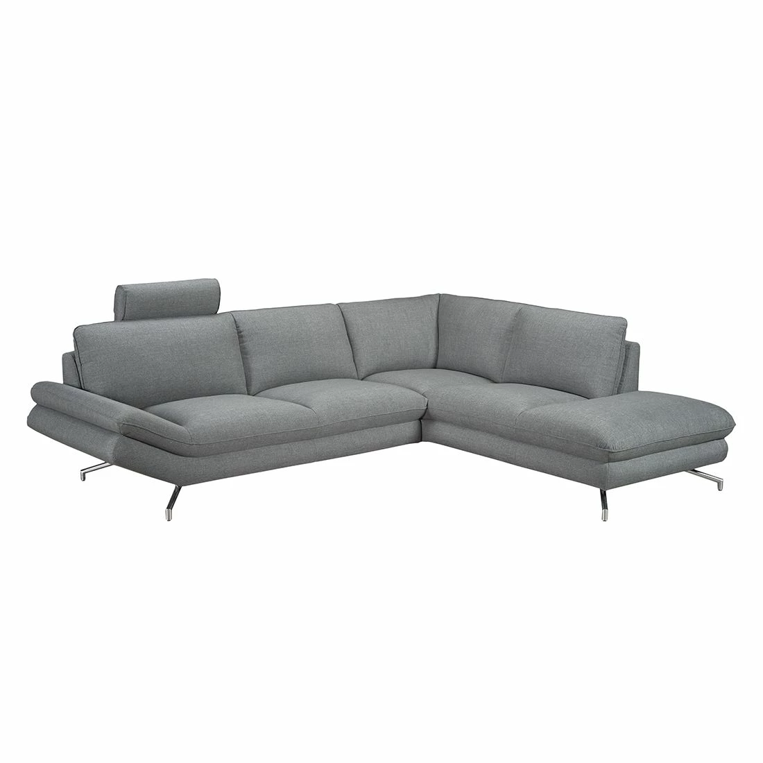 Loftscape Ecksofa Sharon - Webstoff Grau - Ottomane davorstehend rechts - Mit 2 Kopfstützen 1 Loftscape Ecksofa Sharon - Webstoff Grau - Ottomane davorstehend rechts - Mit 2 Kopfstützen