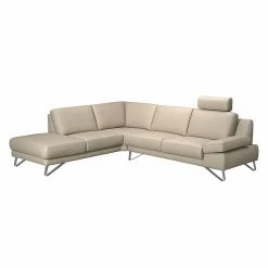 Loftscape Ecksofa Silvano - Kunstleder Taupe - Ottomane davorstehend links - mit 1 Kopfstütze