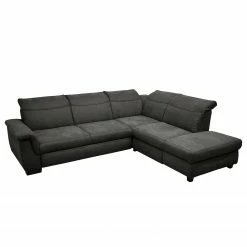 Ars Natura Ecksofa Sunny Corner Strukturstoff - Braungrau - Ottomane davorstehend rechts - Kopfstütze verstellbar