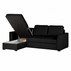 Loftscape Ecksofa Venezia - (mit Schlaffunktion / beidseitig montierbar) Echtleder - Schwarz -WOHNZIMMERMÖBEL Verkäufe ecksofa venezia mit schlaffunktion echtleder schwarz longchair davorstehend links 287592