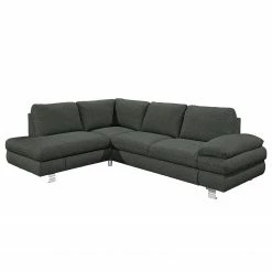 Loftscape Ecksofa Wasillas Webstoff - Anthrazit - Longchair davorstehend links - Bettkasten - Schlaffunktion