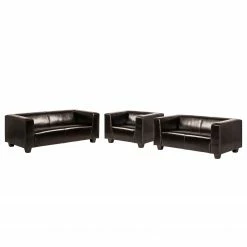 Maison Belfort Garnitur Nespolo (3-2-1) - Echtleder - Dunkelbraun