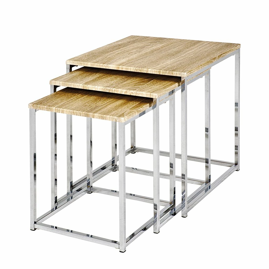 Home Design Beistelltisch Robby (3er-Set) - Chrom/Eiche Hell Dekor 1 Home Design Beistelltisch Robby (3er-Set) - Chrom/Eiche Hell Dekor