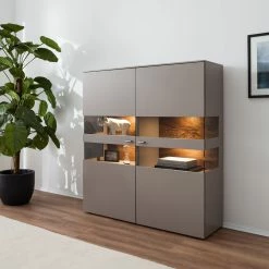 GWINNER Highboard Anzio - Matt Fango / Astnussbaum - Mit Beleuchtung -WOHNZIMMERMÖBEL Verkäufe highboard anzio mit beleuchtung matt fango astnussbaum 4626408