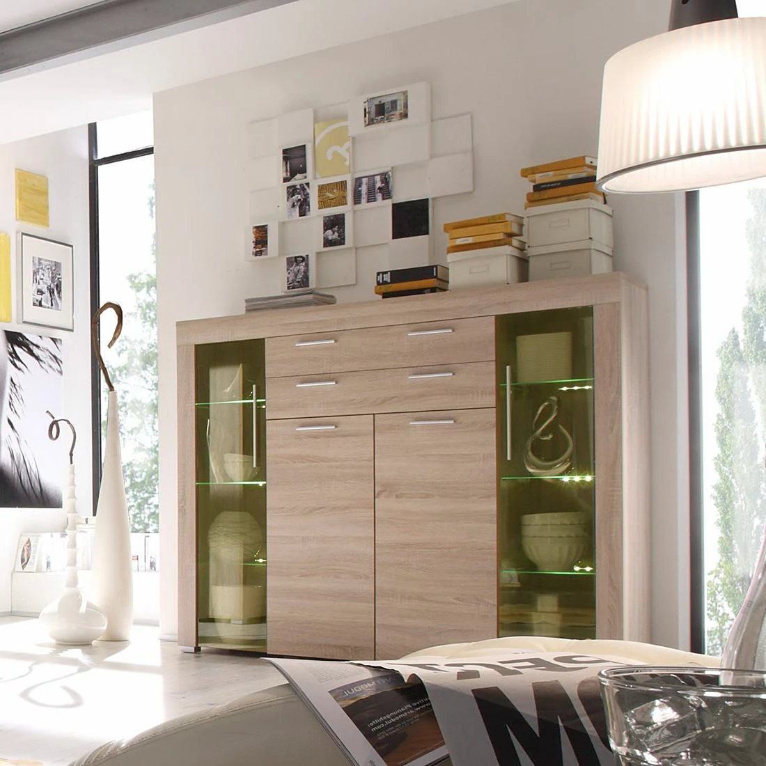 Trendteam Highboard Bang - inkl. Beleuchtung - Eiche-Sägerau-Dekor 2 Trendteam Highboard Bang - inkl. Beleuchtung - Eiche-Sägerau-Dekor – Bild 2