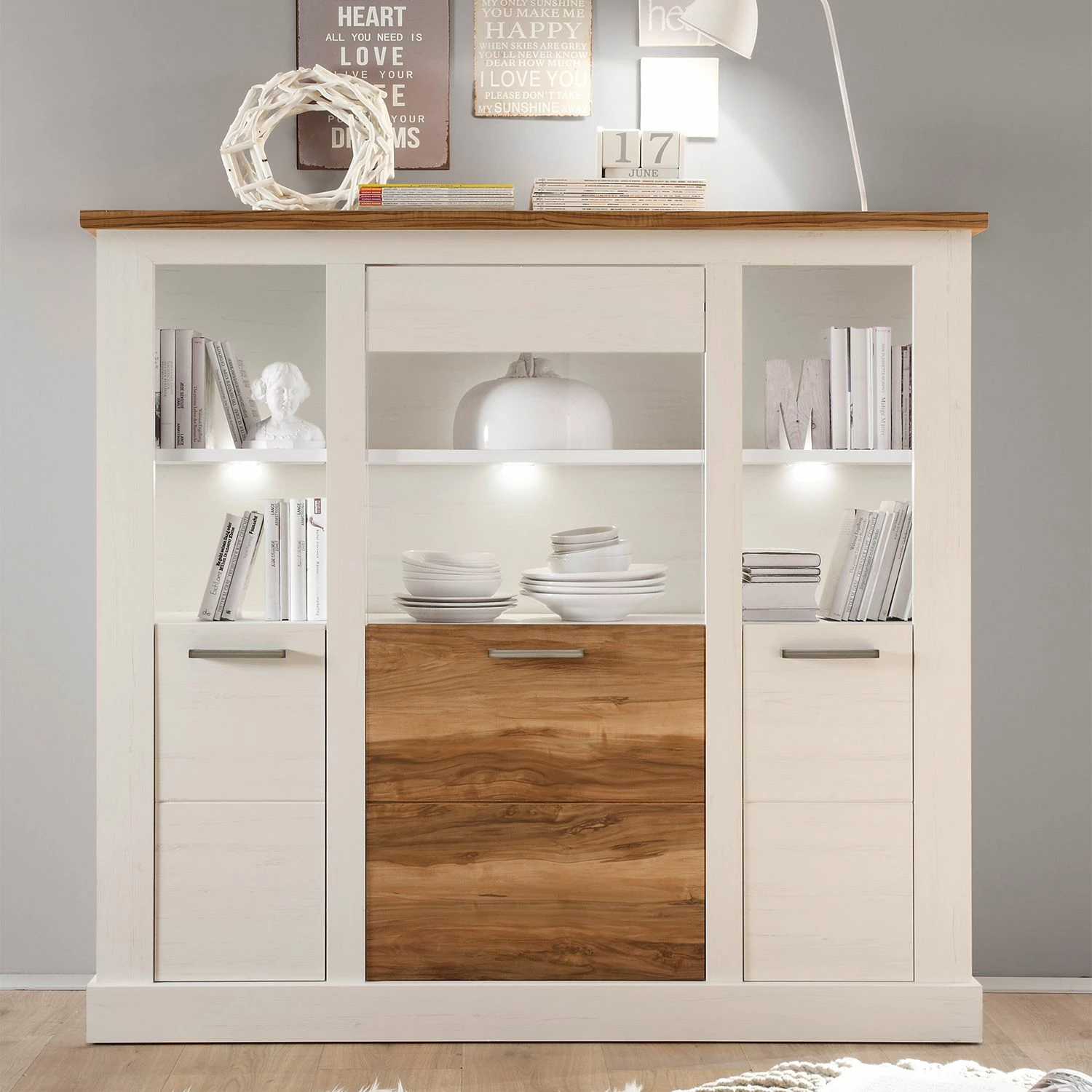 Trendteam Highboard Inuvik II - Pinie Hell Dekor / Nußbaum Dekor - Ohne Beleuchtung 2 Trendteam Highboard Inuvik II - Pinie Hell Dekor / Nußbaum Dekor - Ohne Beleuchtung – Bild 2