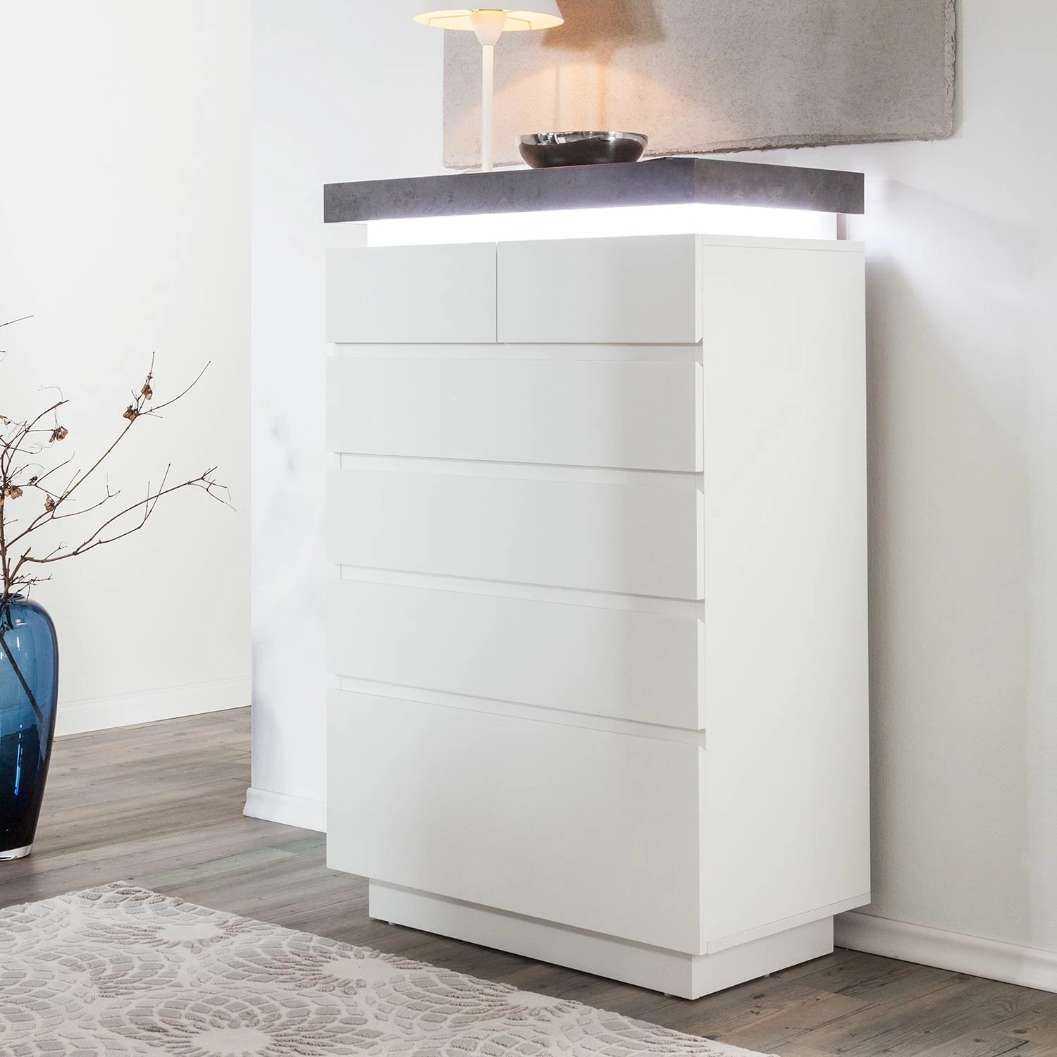 Fredriks Kommode Namona II - Inkl. Beleuchtung - Beton Dekor / Weiß 3 Fredriks Kommode Namona II - Inkl. Beleuchtung - Beton Dekor / Weiß – Bild 3