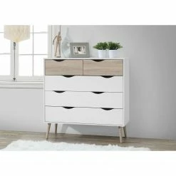 Mørteens Kommode Sunndal II - Weiß / Eiche Hell -WOHNZIMMERMÖBEL Verkäufe kommode sunndal ii gummibaum teilmassiv weiss eiche dekor 4753772