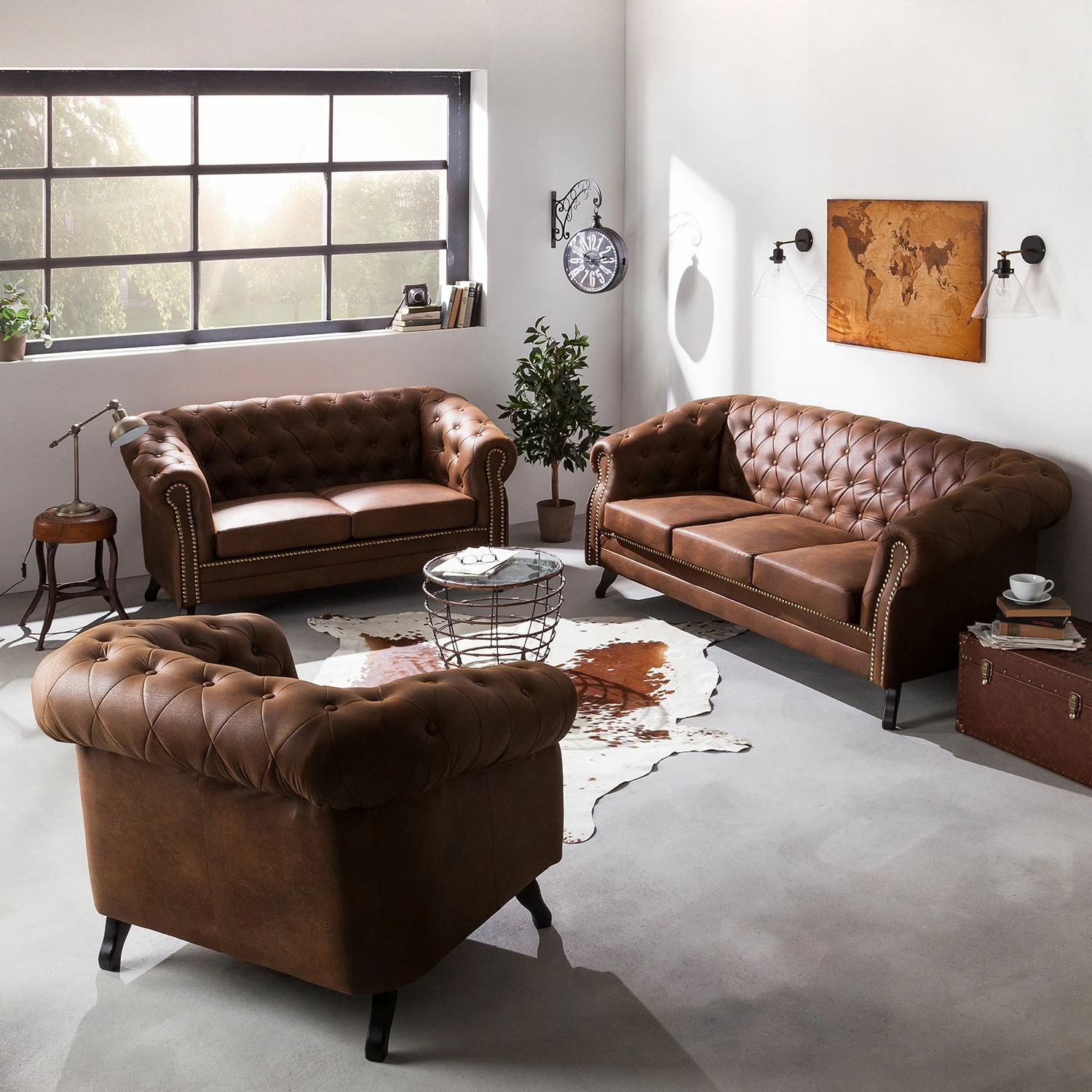 Ars manufacti Polstergarnitur Benavente (3-2-1) - Antiklederoptik Braun 2 Ars manufacti Polstergarnitur Benavente (3-2-1) - Antiklederoptik Braun – Bild 2