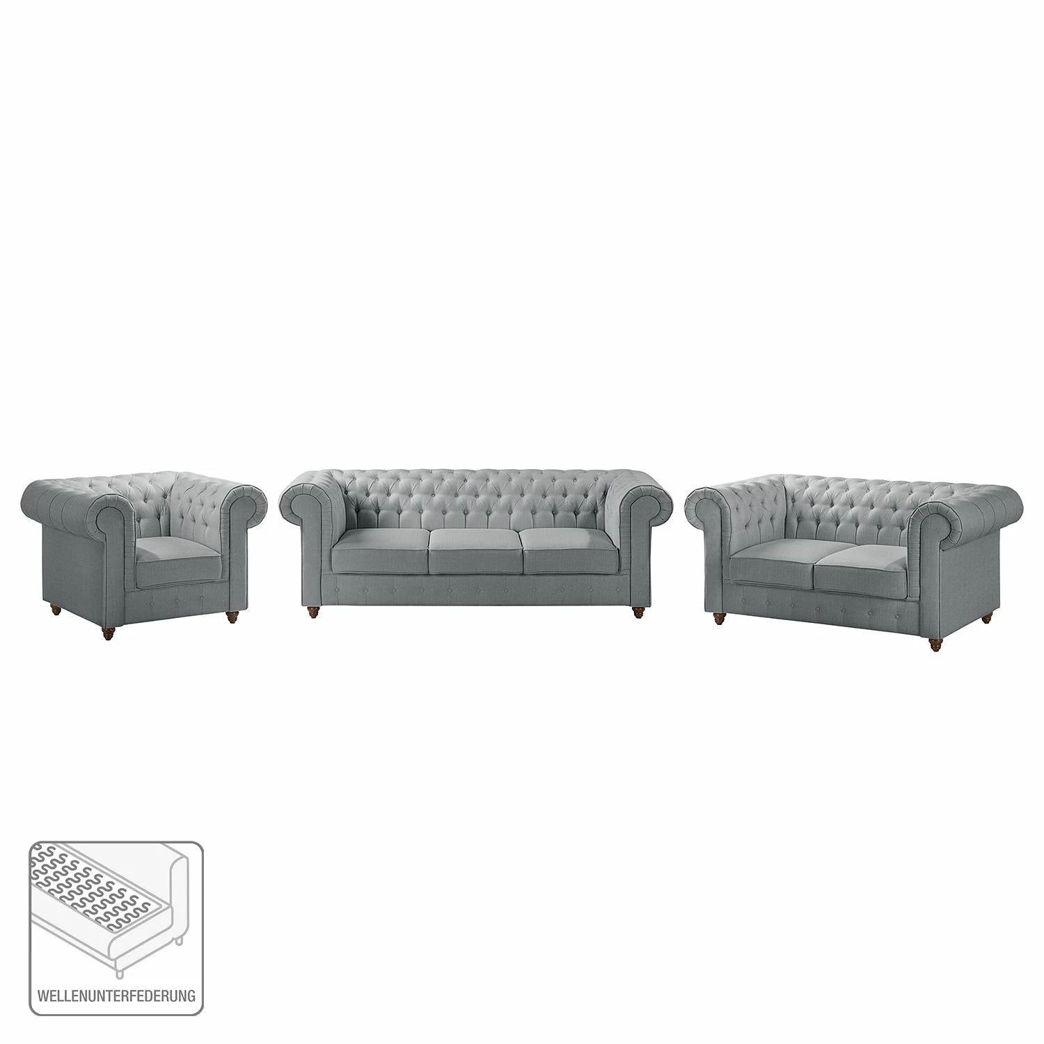 Maison Belfort Polstergarnitur Pintano (3-2-1) - Silbergrau 2 Maison Belfort Polstergarnitur Pintano (3-2-1) - Silbergrau – Bild 2