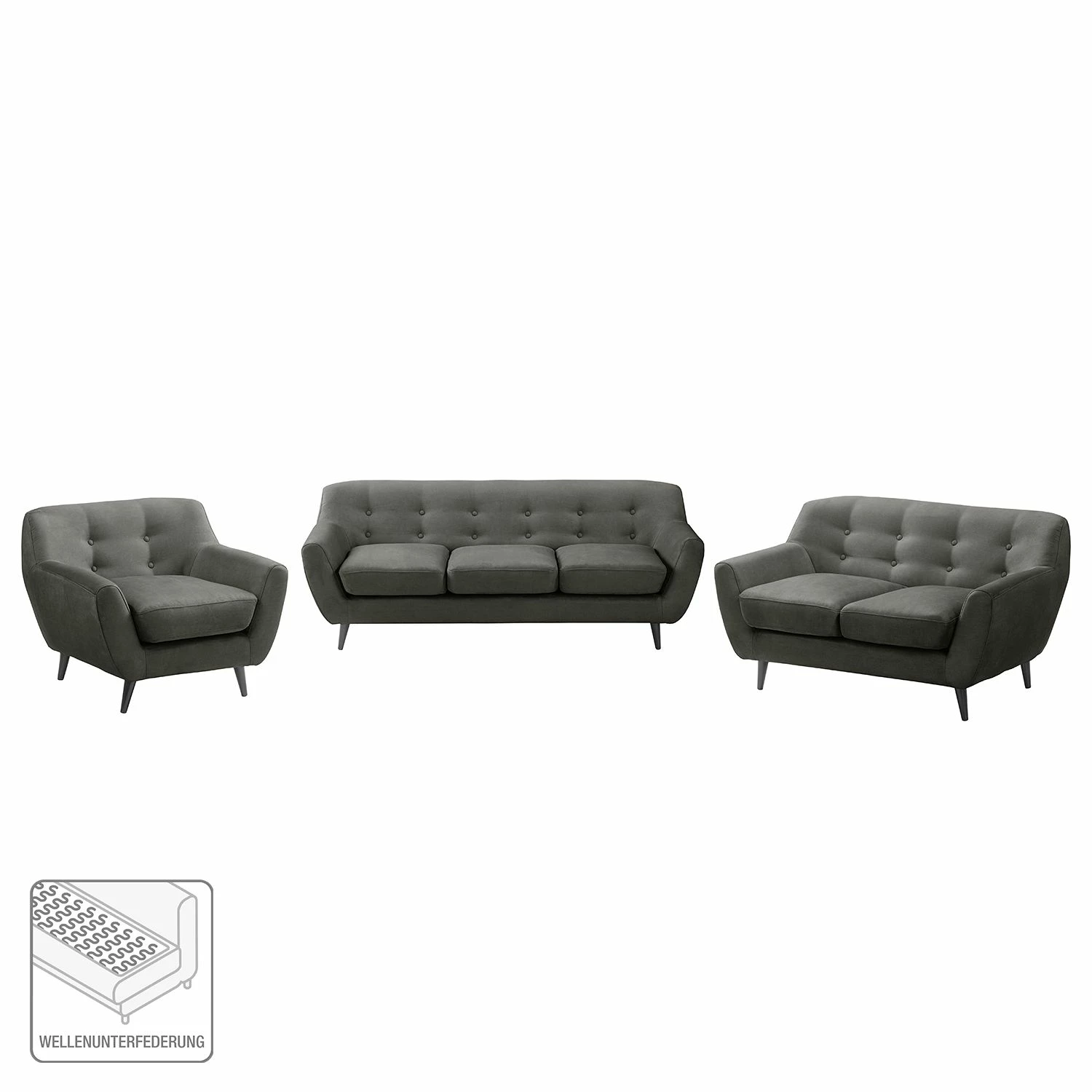 Ars manufacti Polstergarnitur Rometta (3-2-1) - Dunkelgrau 2 Ars manufacti Polstergarnitur Rometta (3-2-1) - Dunkelgrau – Bild 2
