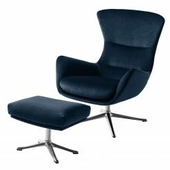 Studio Copenhagen Polsterhocker Hepburn III - Samt - Samt Shyla: Dunkelblau - Chrom glänzend -WOHNZIMMERMÖBEL Verkäufe polsterhocker hepburn ii samt stoff shyla dunkelblau 5020304