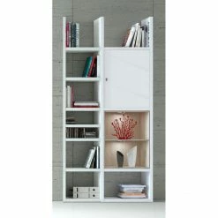 Loftscape Regal Emporior IV - Hochglanz Weiß / Eiche Sonoma Dekor - Mit Beleuchtung -WOHNZIMMERMÖBEL Verkäufe regal emporior iv mit beleuchtung hochglanz weiss eiche sonoma dekor 2033258