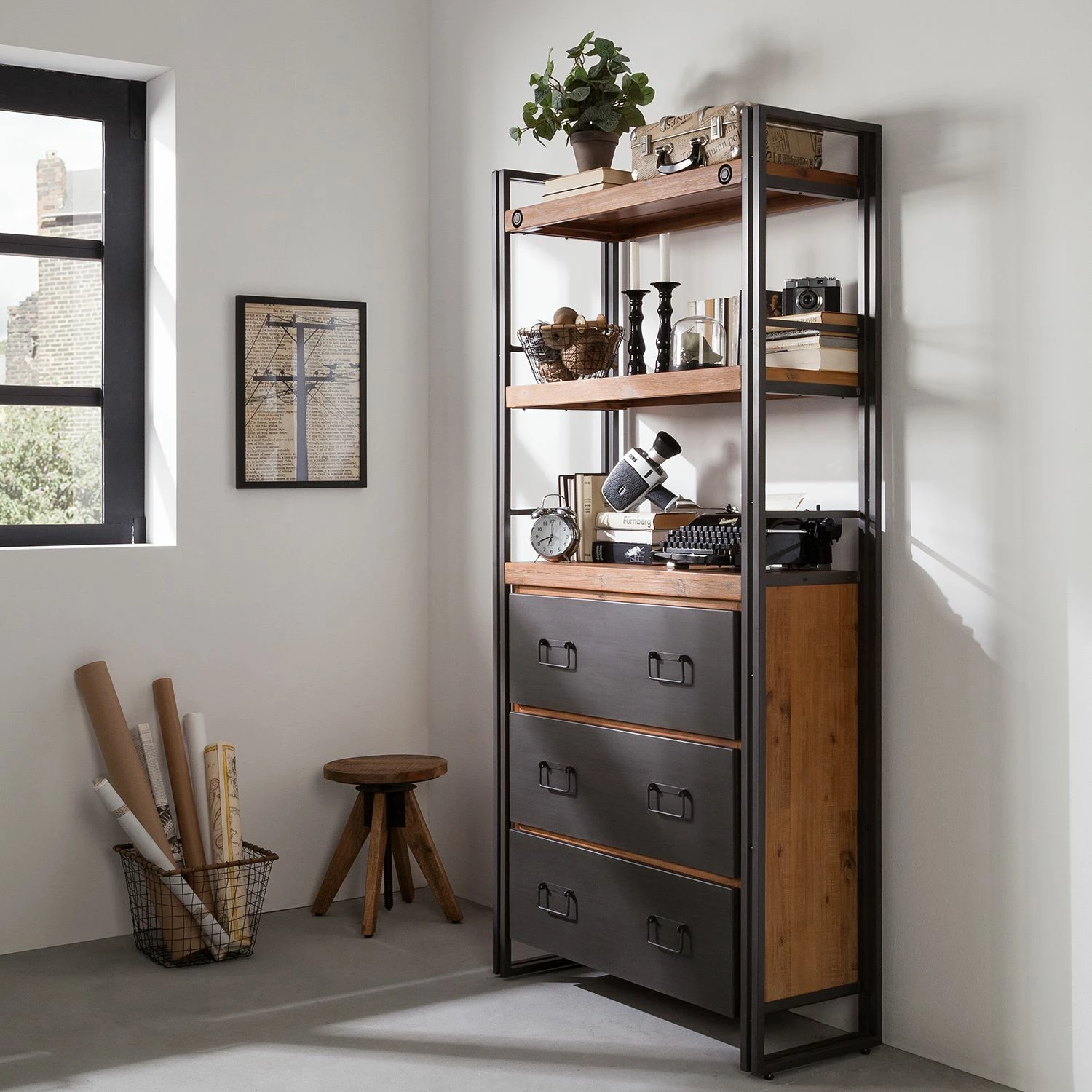 Ars manufacti Regal Manchester VI - Akazie teilmassiv / Metall - Akazie / Anthrazit 2 Ars manufacti Regal Manchester VI - Akazie teilmassiv / Metall - Akazie / Anthrazit – Bild 2