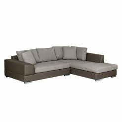 Roomscape Ecksofa Tosya - Kunstleder Taupe/Strukturstoff Grau - Ottomane davorstehend rechts