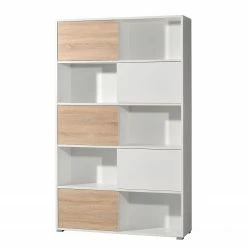 Schiebetürenregal Mingle I - Weiß / Eiche Sonoma Dekor -WOHNZIMMERMÖBEL Verkäufe schiebetuerenregal mingle i weiss eiche sonoma dekor 5029108