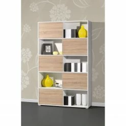 Schiebetürenregal Mingle I - Weiß / Eiche Sonoma Dekor -WOHNZIMMERMÖBEL Verkäufe schiebetuerenregal mingle i weiss eiche sonoma dekor 5029124