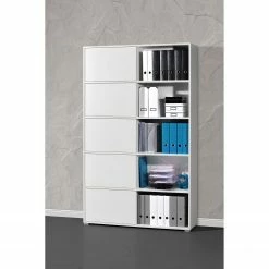 Schiebetürenregal Mingle I - Weiß / Eiche Sonoma Dekor -WOHNZIMMERMÖBEL Verkäufe schiebetuerenregal mingle i weiss eiche sonoma dekor 5029140