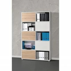 Schiebetürenregal Mingle I - Weiß / Eiche Sonoma Dekor -WOHNZIMMERMÖBEL Verkäufe schiebetuerenregal mingle i weiss eiche sonoma dekor 5029156