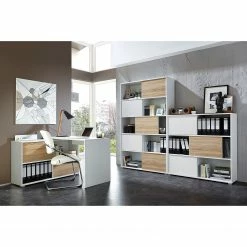 Germania Schiebetürenregal Mingle II - Weiß/Eiche Sonoma Dekor -WOHNZIMMERMÖBEL Verkäufe schiebetuerenregal mingle ii weiss eiche sonoma dekor 5035824