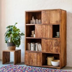 Ars Natura Schiebetürenregal Trangle - Sheesham massiv -WOHNZIMMERMÖBEL Verkäufe schiebetuerenregal trangle sheesham massiv 676042