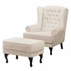 Maison Belfort Ohrensessel Miscol - Beige - Mit Hocker