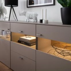 GWINNER Sideboard Anzio - Matt Fango / Balkeneiche - Mit Beleuchtung -WOHNZIMMERMÖBEL Verkäufe sideboard anzio mit beleuchtung matt fango balkeneiche 4626252
