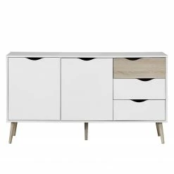 Mørteens Sideboard Sunndal - Gummibaum teilmassiv - Weiß / Eiche Hell -WOHNZIMMERMÖBEL Verkäufe sideboard sunndal gummibaum teilmassiv weiss eiche dekor 4753668
