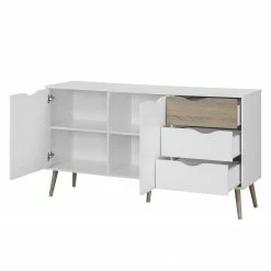 Mørteens Sideboard Sunndal - Gummibaum teilmassiv - Weiß / Eiche Hell -WOHNZIMMERMÖBEL Verkäufe sideboard sunndal gummibaum teilmassiv weiss eiche dekor 4753672